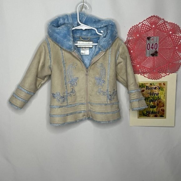 Rothschild Faux Beige Suede and Sherpa Blue Lined Hooded Coat Size 18M - Picture 2 of 11